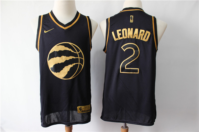 Men Toronto Raptors 2 Kawhi Leonard Black Gold Nike Swingman Jersey